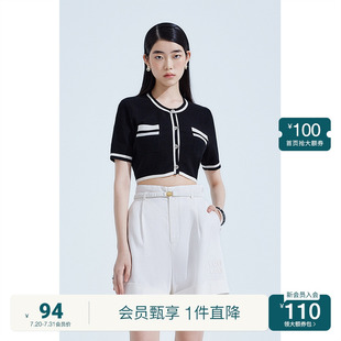 開衫 黑標系列 撞色短款 針織外套女夏裝 歐時力 小香風短袖
