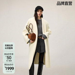 OCHIRLY欧时力 羊毛双面呢翻领袍式大衣外套腰带秋季新品