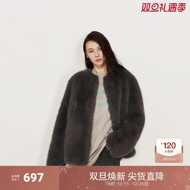 OCHIRLY欧时力 仿狐狸毛环保皮草棉服外套女上衣保暖2024秋冬新品