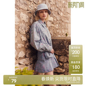 欧时力 印花a字牛仔半身裙早秋短裙褶裙学院风