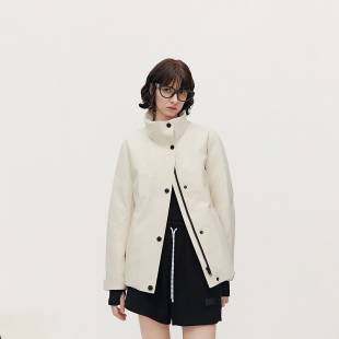 ochirly欧时力 撞色夹克羽绒服外套女滑雪服配腰带2024秋冬新品