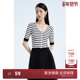 短上衣条纹修身 黑标系列 针织衫 女夏装 欧时力 V领短袖