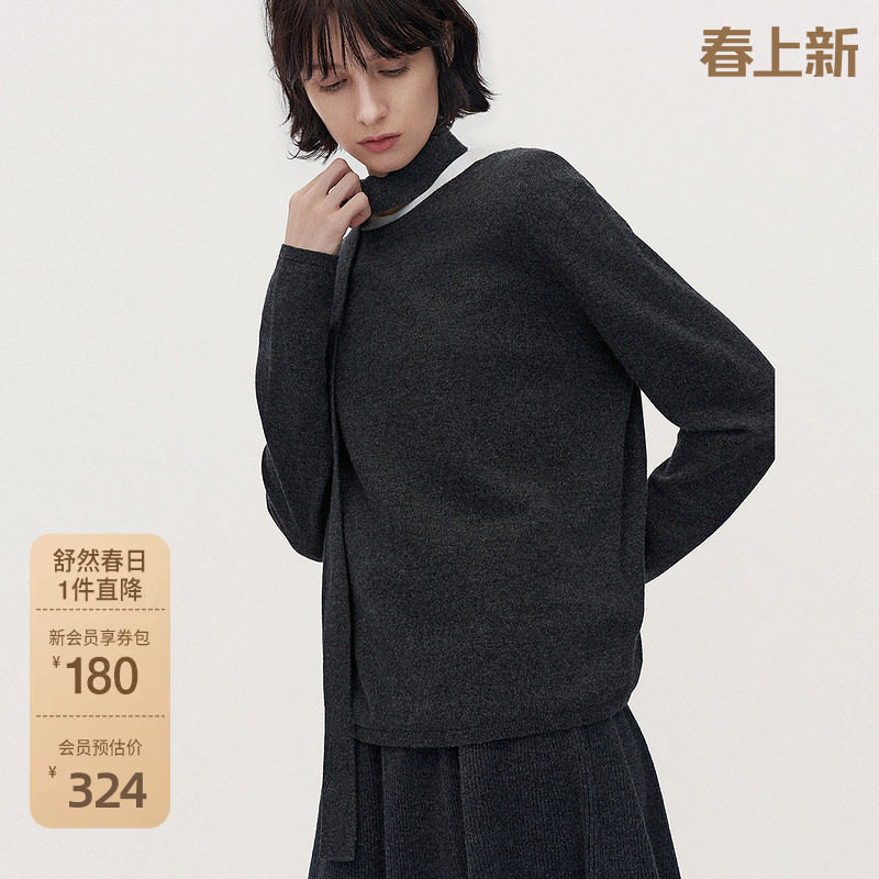 ochirly欧时力可机洗100%羊绒毛衣女上衣保暖飘带2025早春新款