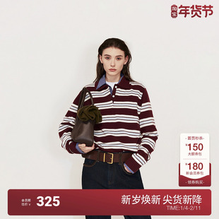 OCHIRLY欧时力 澳大利亚100%美丽诺羊毛毛衣女条纹2024秋冬新品