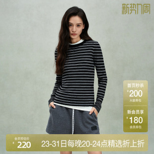 欧时力进口120支条纹毛衣2025早春新款 可机洗100%美丽诺羊毛