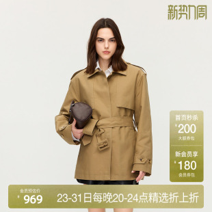 新品 风衣棉衣外套女气质复古配腰带2025秋季 中长款 OCHIRLY欧时力