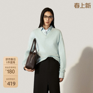 OCHIRLY欧时力 羊绒白厂丝套头毛衣女上衣V领轻盈2025春季新品