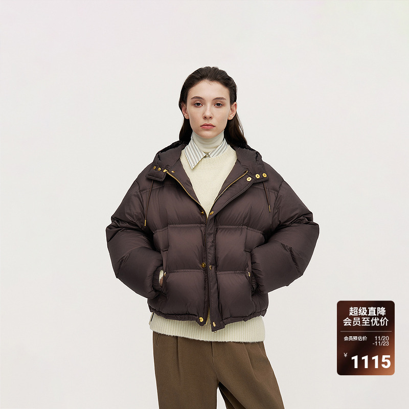 OCHIRLY欧时力 美拉蓝连帽羽绒短外套女宽松保暖时尚2024秋冬新品