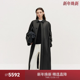 新品 OCHIRLY欧时力 绵羊皮真皮外套女大衣翻领宽松高级感2024冬季