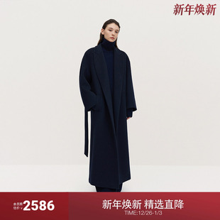 新品 英伦风腰带2024冬季 澳大利亚羊毛呢大衣长款 OCHIRLY欧时力