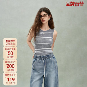 【可机洗澳大利亚100%羊毛】ochirly欧时力条纹毛织背心春新