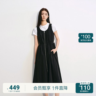 OCHIRLY欧时力 机能风无袖 连衣裙女拉链抽绳A字显瘦2025夏季 新品