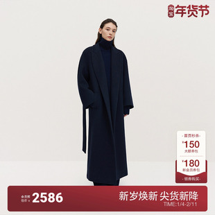 OCHIRLY欧时力 澳大利亚羊毛呢大衣长款英伦风腰带2024冬季新品