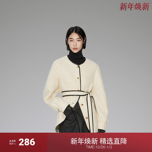 ochirly欧时力珠片纱小香风外套女冬装 腰带 撞皮中长款