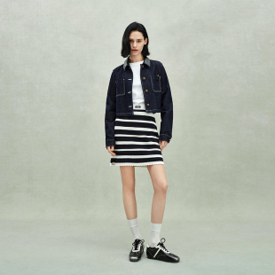 新品 ochirly欧时力 高捻棉小香风条纹针织半身裙a字短裙2025夏季