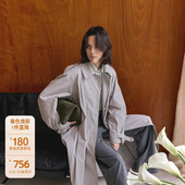 新品 OCHIRLY欧时力 纯棉翻领风衣外套女排扣大衣松弛通勤2024秋季