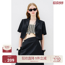 ochirly欧时力 缎面短款西装外套女早秋金属扣通勤小个子