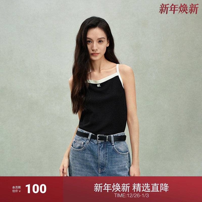 OCHIRLY欧时力 100%羊毛小香风撞色毛织背心吊带短款2025夏季新品