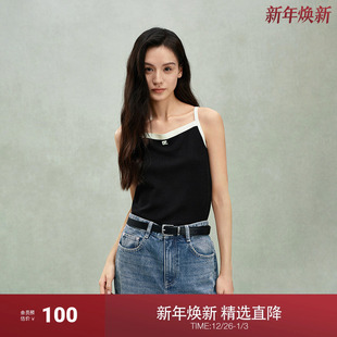 新品 2025夏季 100%羊毛小香风撞色毛织背心吊带短款 OCHIRLY欧时力