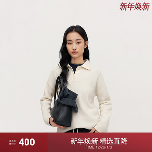 OCHIRLY欧时力 100%羊毛Polo领毛衣女上衣宽松中长2024秋冬新品