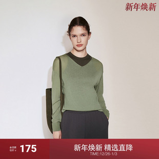 新品 OCHIRLY欧时力 100%澳大利亚进口羊毛V领毛衣女针织2024秋季