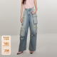 ochirly欧时力2024新款 工装 女 阔腿牛仔裤 早春破洞直筒宽松显瘦 裤