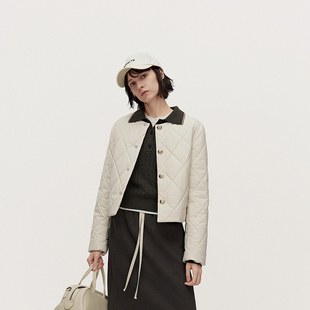 新品 ochirly欧时力 小香风绗缝羽绒服外套女菱格保暖高级2024秋季