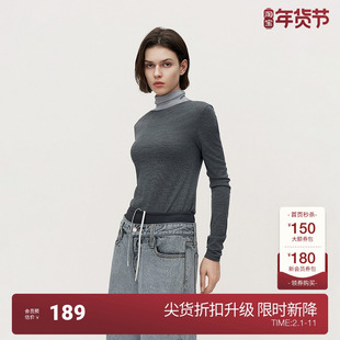 OCHIRLY欧时力 澳大利亚100%美丽诺羊毛毛衣女高领别致24冬季新品