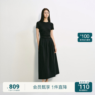 OCHIRLY欧时力 褶饰A字连衣裙长裙法式 复古气质显瘦2025夏季 新品