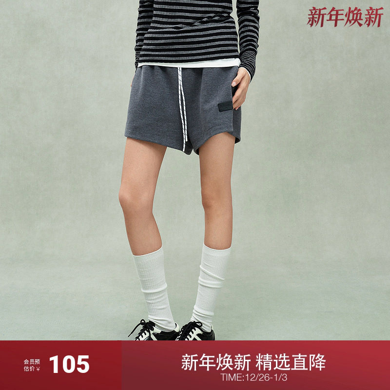 OCHIRLY欧时力 松紧腰绳针织直筒短裤女休闲软糯百搭2024秋季新品