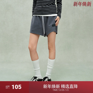 新品 女休闲软糯百搭2024秋季 松紧腰绳针织直筒短裤 OCHIRLY欧时力