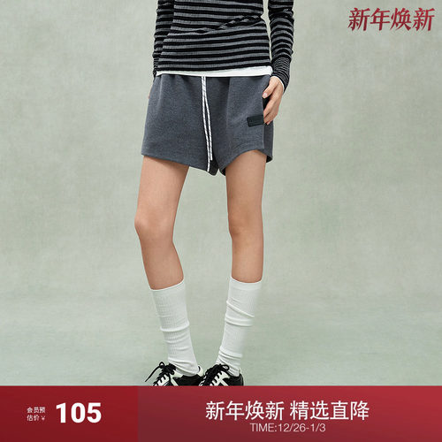 OCHIRLY欧时力 松紧腰绳针织直筒短裤女休闲软糯百搭2024秋季新品