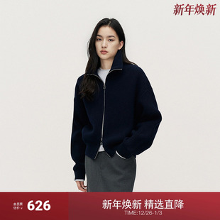 新品 OCHIRLY欧时力 100%羊毛针织外套女上衣落肩保暖休闲2024冬季