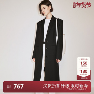 OCHIRLY欧时力 羊毛精纺呢大衣外套女长款气质复古2024秋季新品