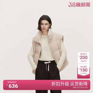 OCHIRLY欧时力 弹力灯芯绒羽绒马甲外套女立领肌理感2024秋冬新品