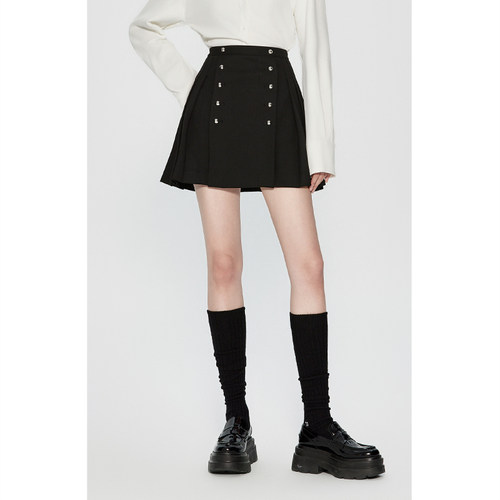 ochirly欧时力饰扣压褶a字半裙