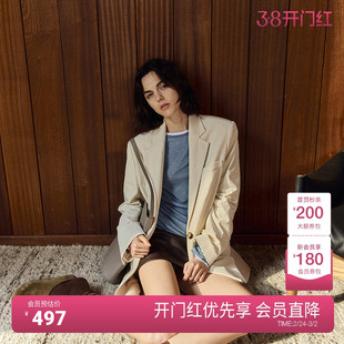 OCHIRLY欧时力 弹力灯芯绒西装外套女中长款高级感2024秋季新品