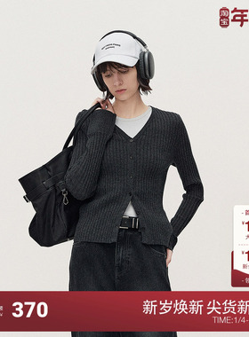 【可机洗100%羊绒】OCH.欧时力 V领毛衣针织外套开衫2024秋冬新品