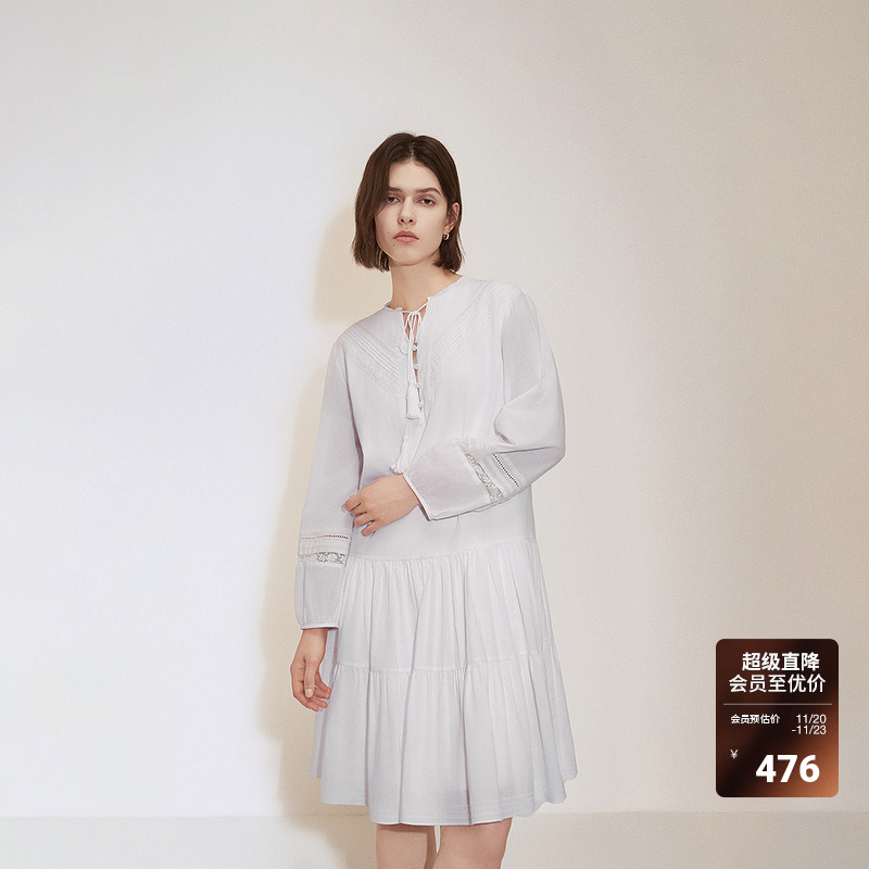 欧时力蕾丝绣宽松连衣裙