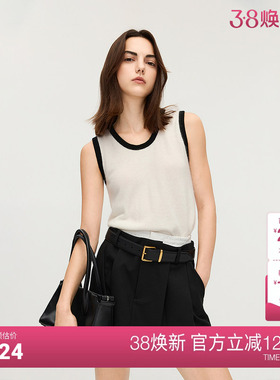 OCHIRLY欧时力 兔绒撞色毛织背心女无袖马甲上衣软糯2025秋季新品