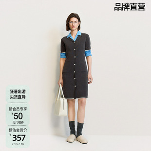OCHIRLY欧时力 醋酸短袖针织连衣裙法式淡人穿搭度假裙夏新品