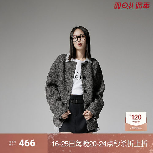 欧时力小香宽松毛呢外套