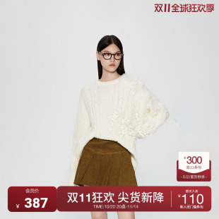 针织衫 冬装 软糯流须花朵 落肩宽松毛衣女2023新款 ochirly欧时力