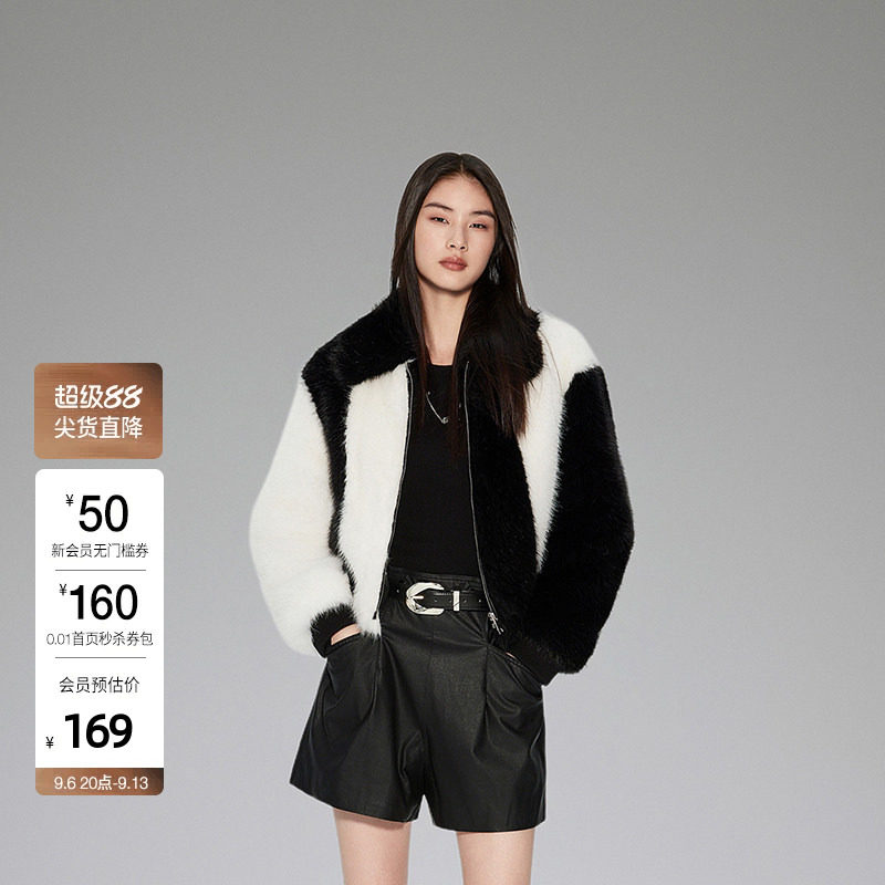 【高级环保皮草】欧时力 仿狐狸毛外套女冬装软糯保暖图片