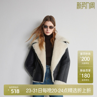 早春保暖时尚 PU环保皮草外套女 ochirly欧时力机车夹克2024新款