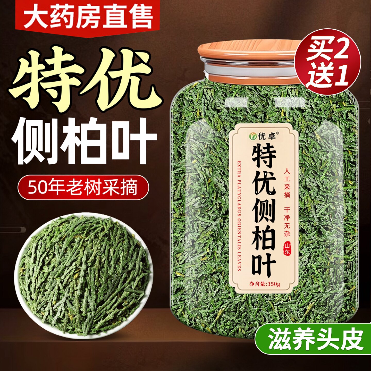 侧柏叶干中药材新鲜洗头发包纯植物草本养发生发育发防泡酒专用脱