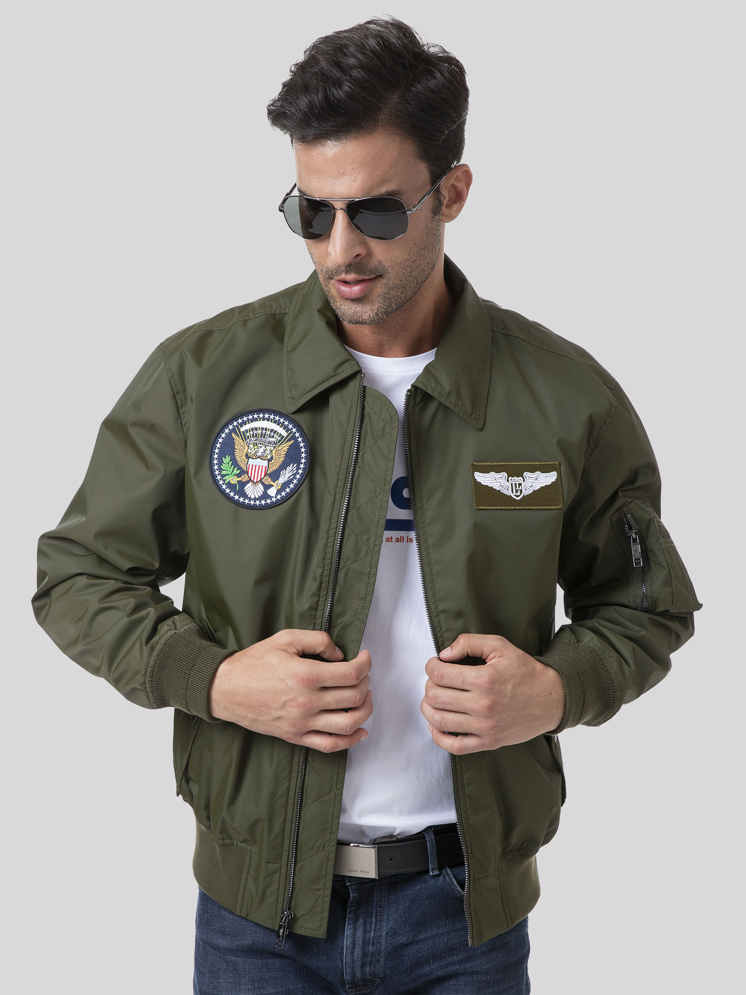 luxury lane飞虎队绣花飞行夹克 男士春季时尚尼龙防水夹克