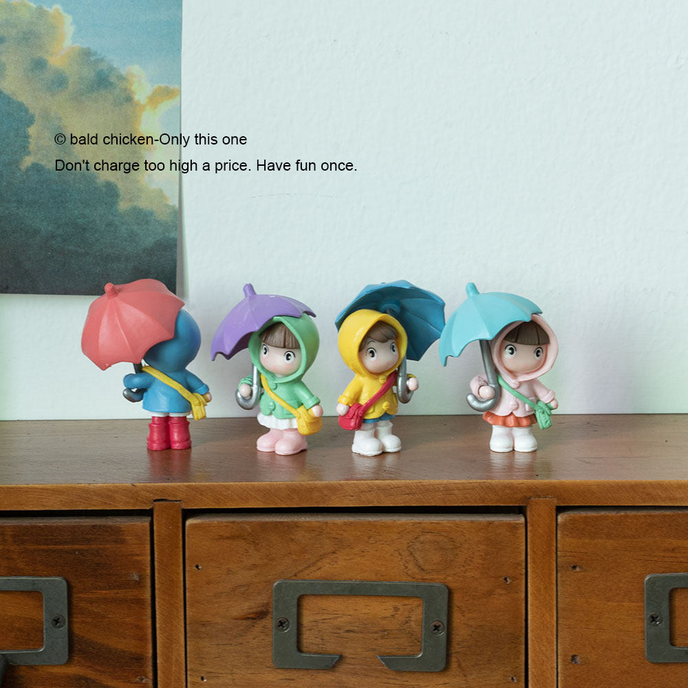 秃鸡!"没事做 下雨看看撑伞的小女孩"创意桌面公仔迷你摆件