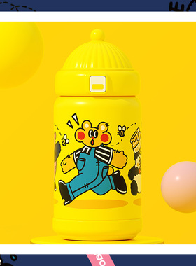 明星同款coco mango儿童保温杯带吸管两用可爱女宝宝便携帽子水杯