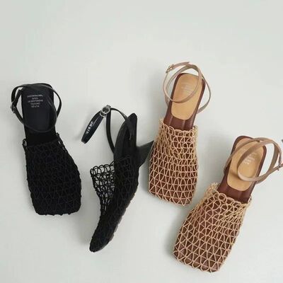 2024 New Mesh Design Women's Sandals Square Toe Solid Color